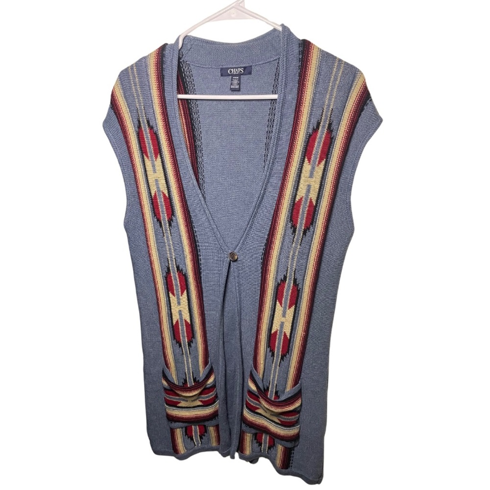 Chaps Sweater Vest cardigan Vintage Southwestern Aztec tribal knit
